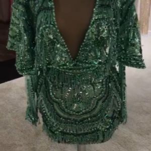 Albina Dyla Mint Green Hand Beaded Dress